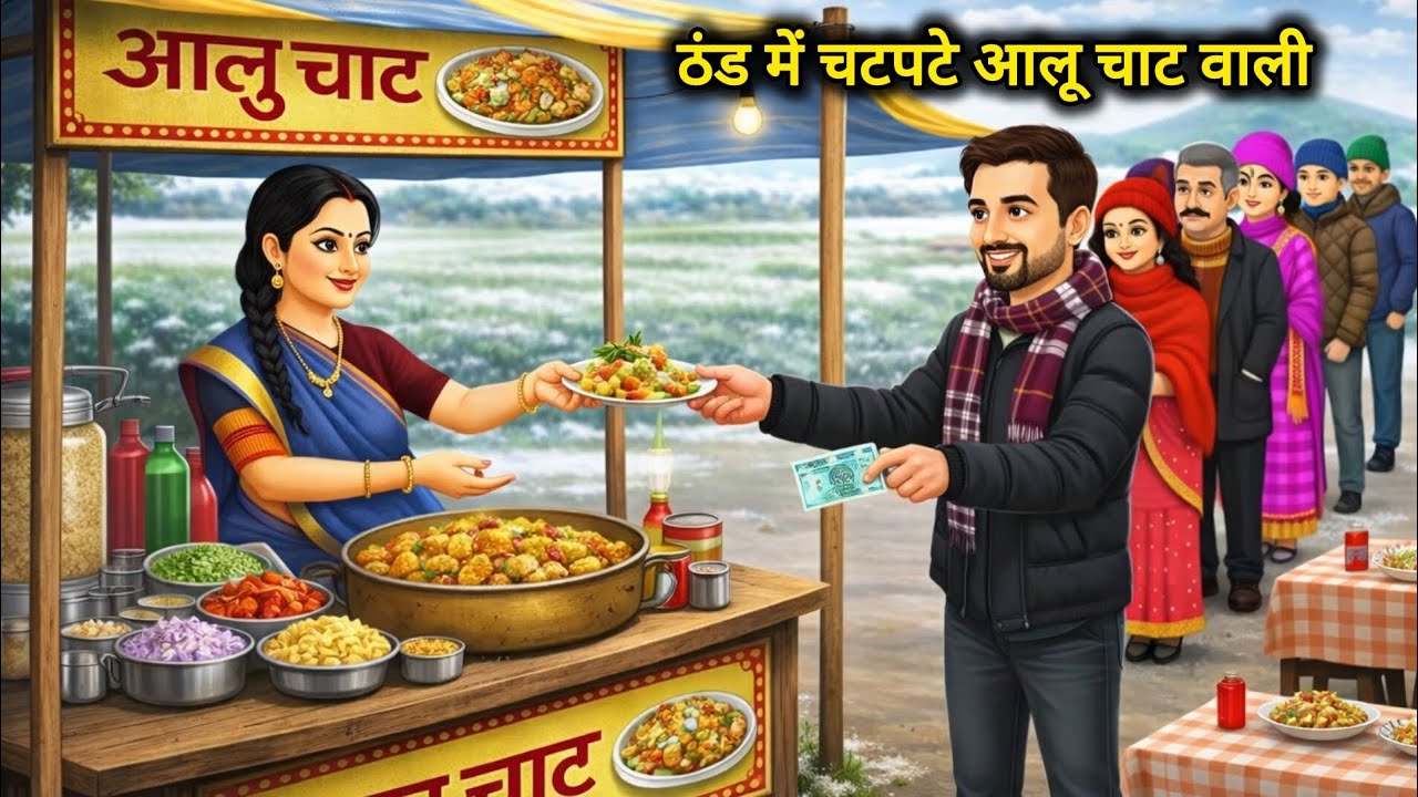 ठंड में चटपटे आलू चाट वाली, ||Hindi cartoon stories||Spicy Potato Chaat for Winter ।