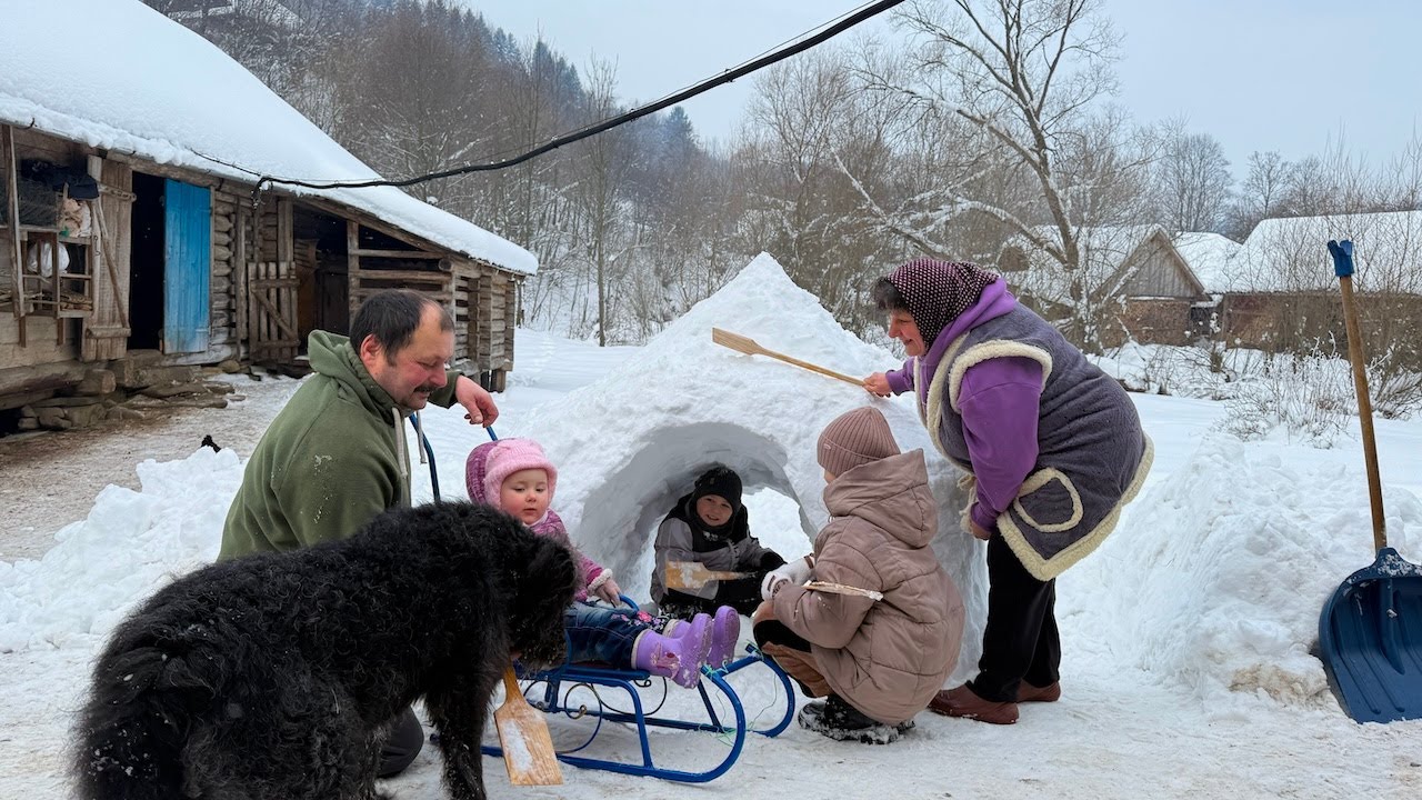 A Freezing Morning, Family Visit & Snow Cave Fun ❄️👵👴👶 | Cozy Carpathian Life