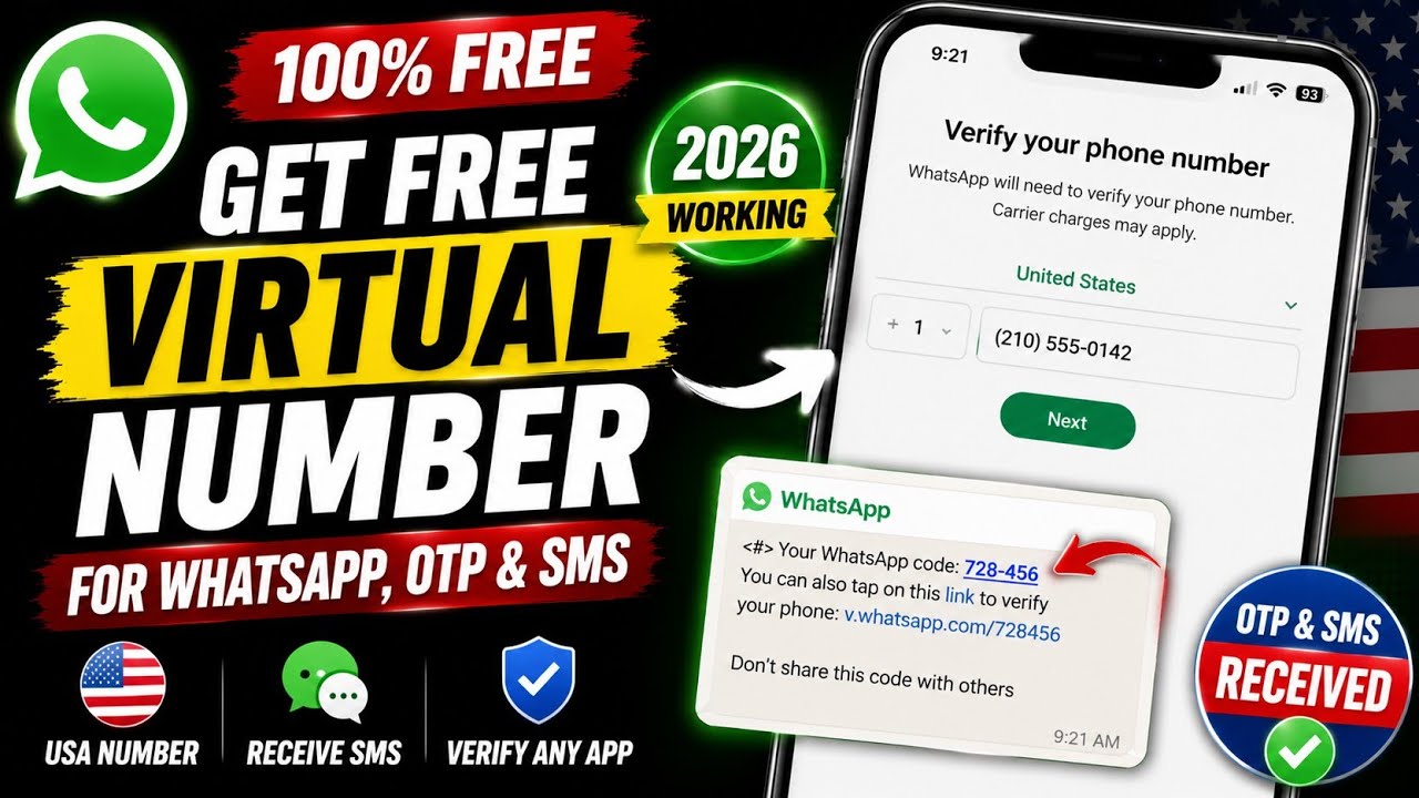 Получите БЕСПЛАТНЫЙ виртуальный номер для WhatsApp | Получайте OTP и SMS БЕСПЛАТНО