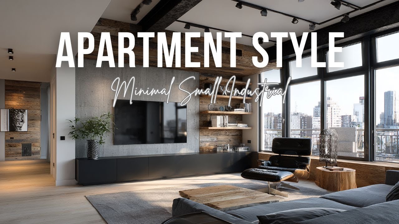 Minimal Small Industrial Apartment Style with cement gray soft black and wood warmth