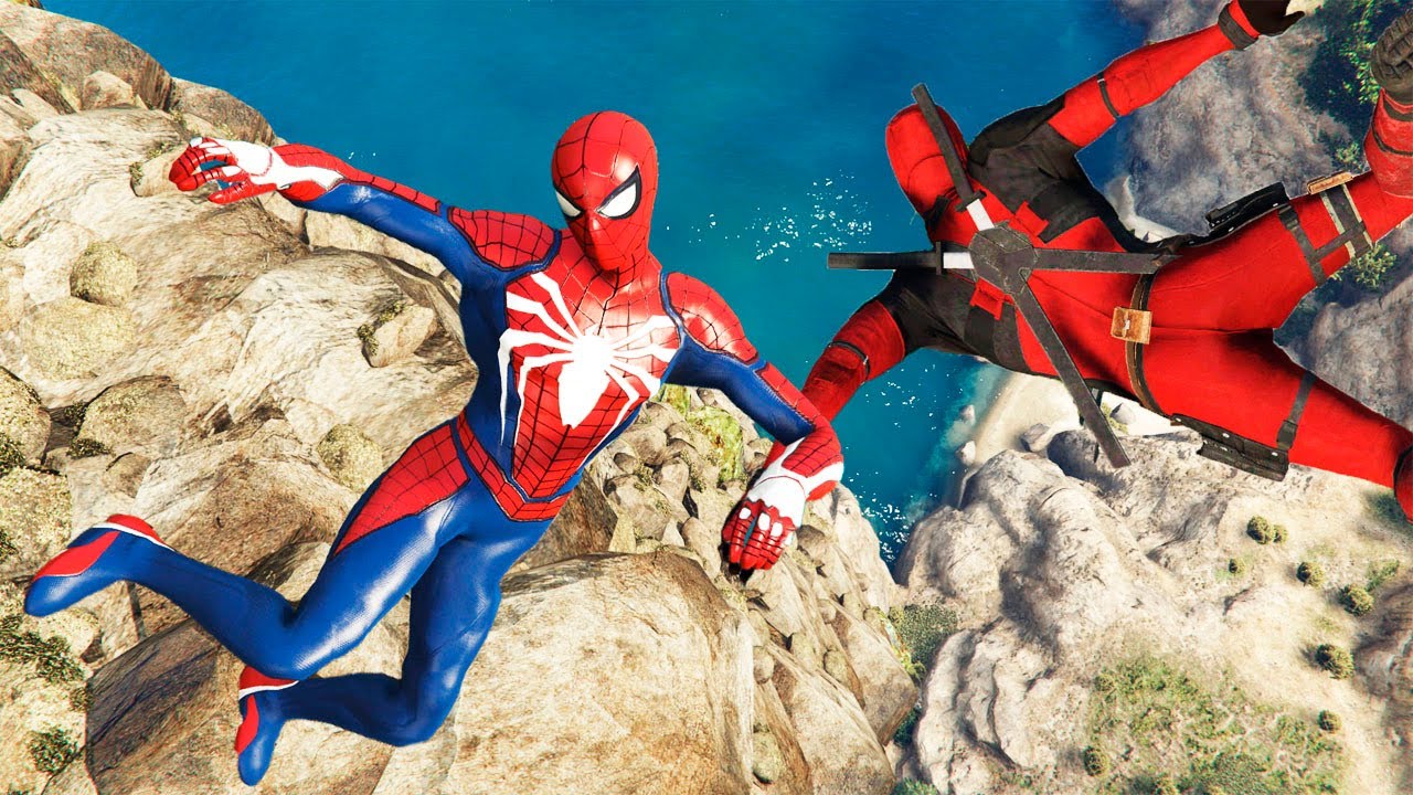 GTA 5 Stunning Ragdolls #61 - New Cliff Jumps Fails - Spiderman And Deadpool