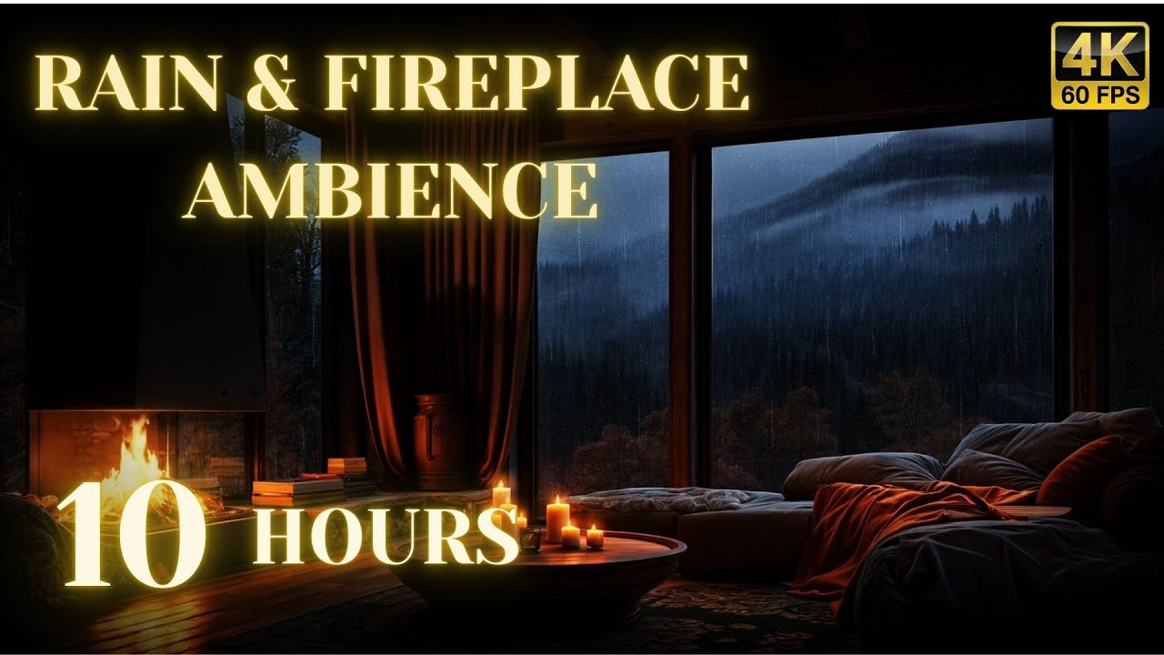 Rain & Fireplace Ambience in 4K 🌧️🔥 Cozy Indoor Rain Sounds for Sleep, Relax & Focus