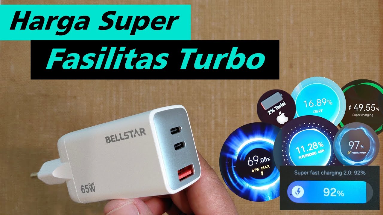 Tes GaN Charge Termurah Bellstar 65w | Daya Stabil | Support Laptop | Samsung SFC 2.0 | TurboCharge