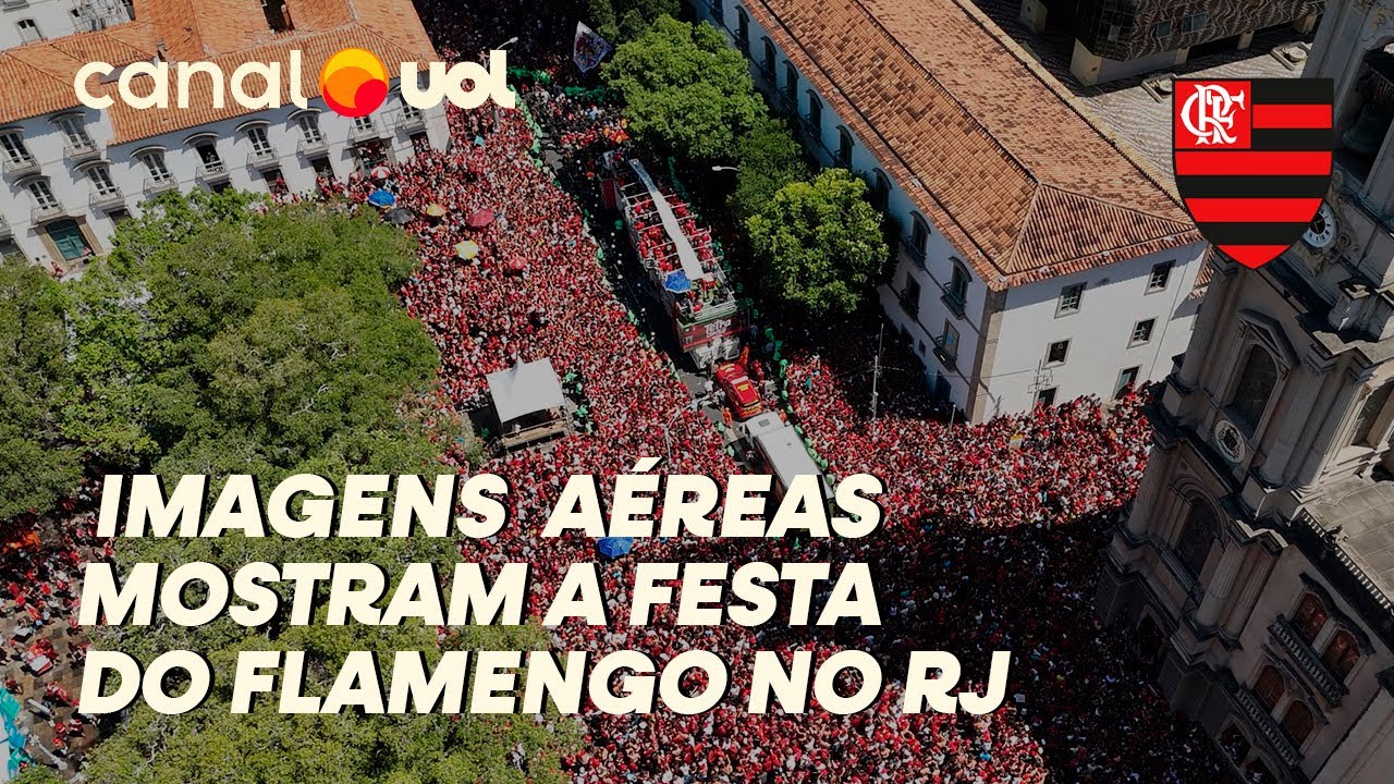 'MAR RUBRO-NEGRO': IMAGENS A&Eacute;REAS MOSTRAM A FESTA DO T&Iacute;TULO DA LIBERTA DO FLAMENGO NO RIO DE JANEIRO