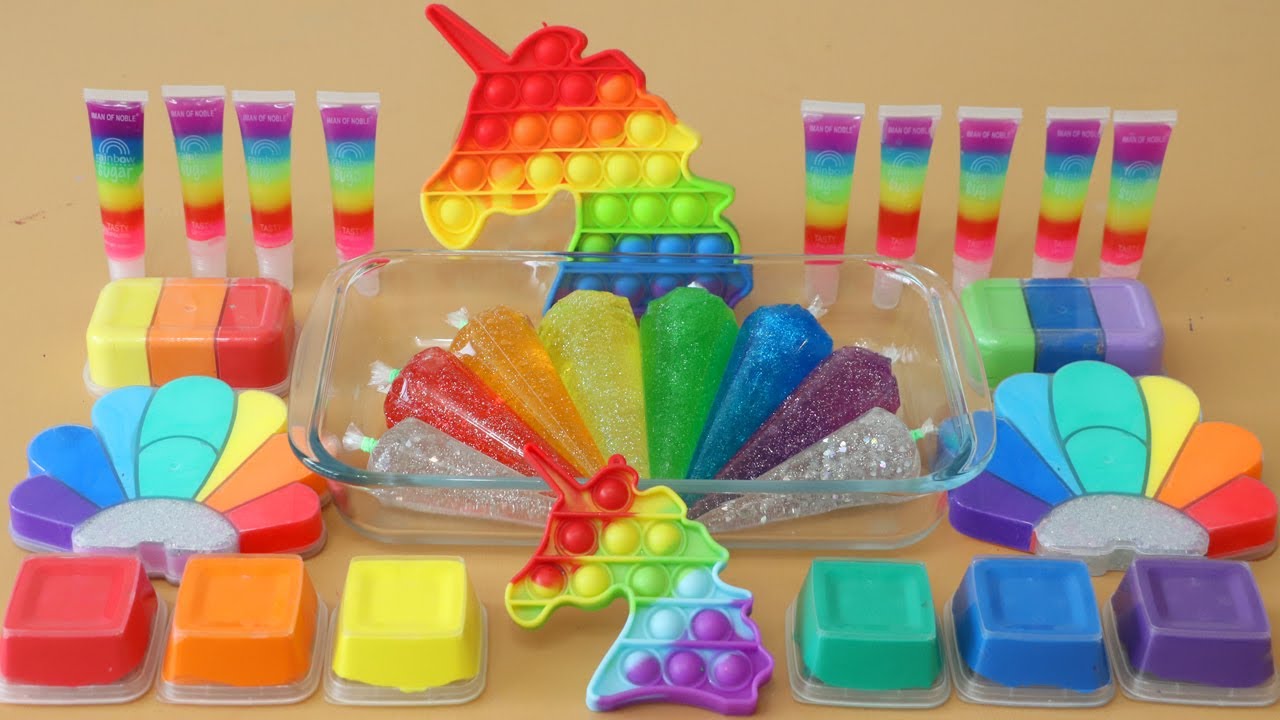 Mixing”Rainbow Unicorn” Eyeshadow and Makeup,parts,glitter Into Slime!Satisfying Slime Video!★ASMR★