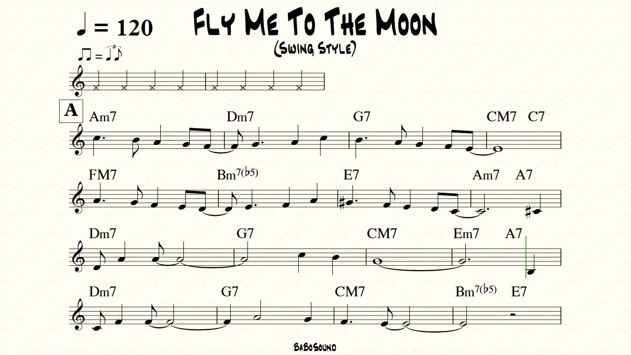 Fly Me To The Moon Melody With Metronome (Swing Style BPM 120)