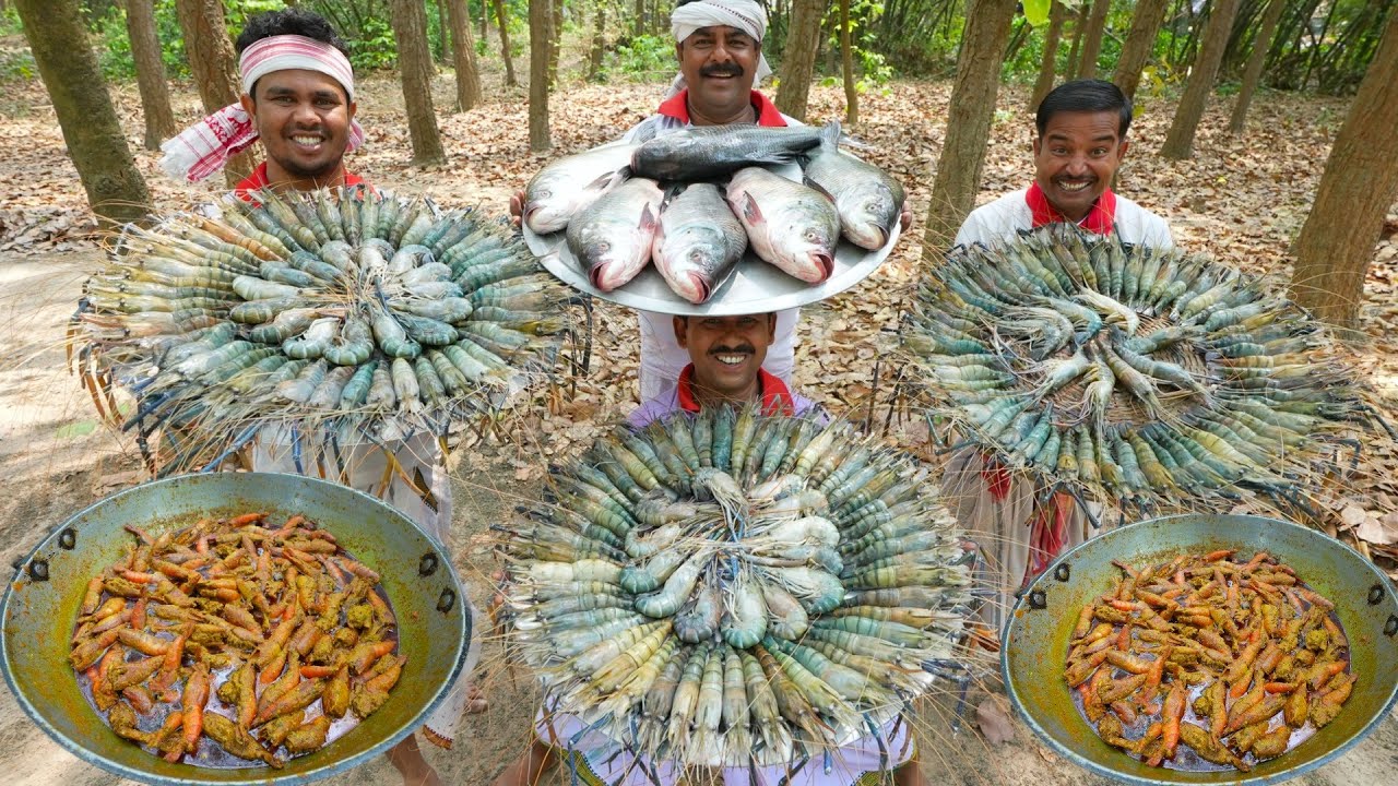 Big Size Golda Chingri Cooking for village people | Doi Golda Chingri recipe | villfood Kitchen