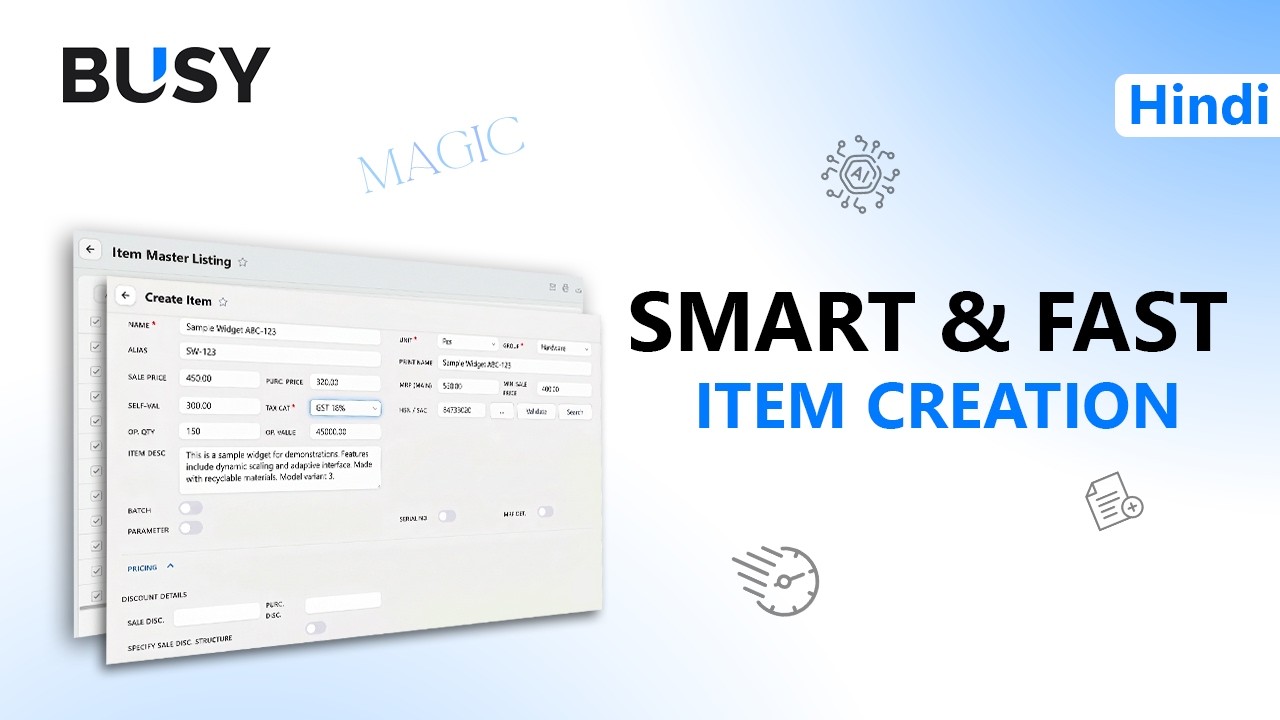 ⭐ Create Item Masters Faster in BUSY MAGIC 🚀 | Single & Bulk Item Creation | Hindi