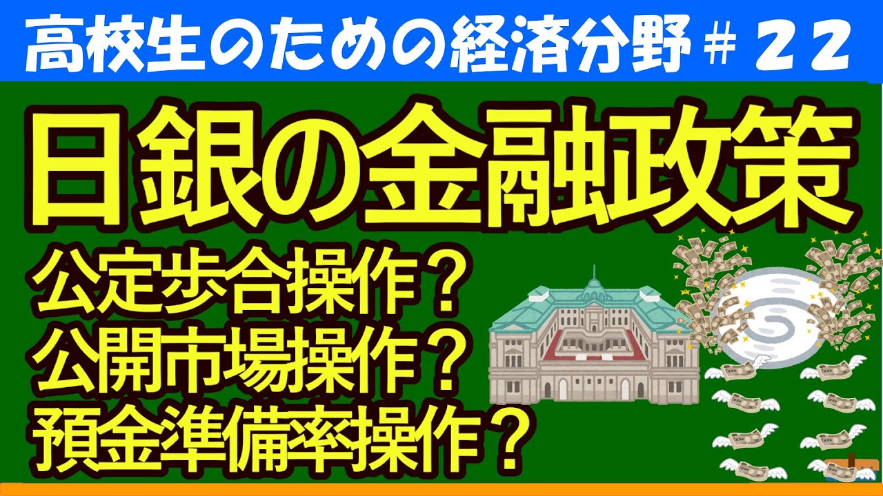 【高校生のための政治・経済】日銀の金融政策～公定歩合操作・公開市場操作・預金準備率操作～#22