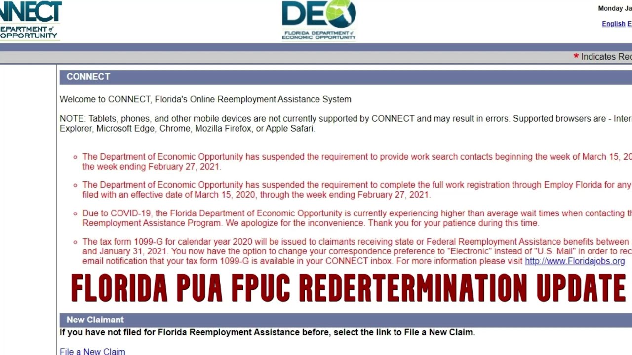 PUA FPUC Redetermination Update Florida DEO Unemployment 💲300 Exhausted Benefits Extension Payments😐