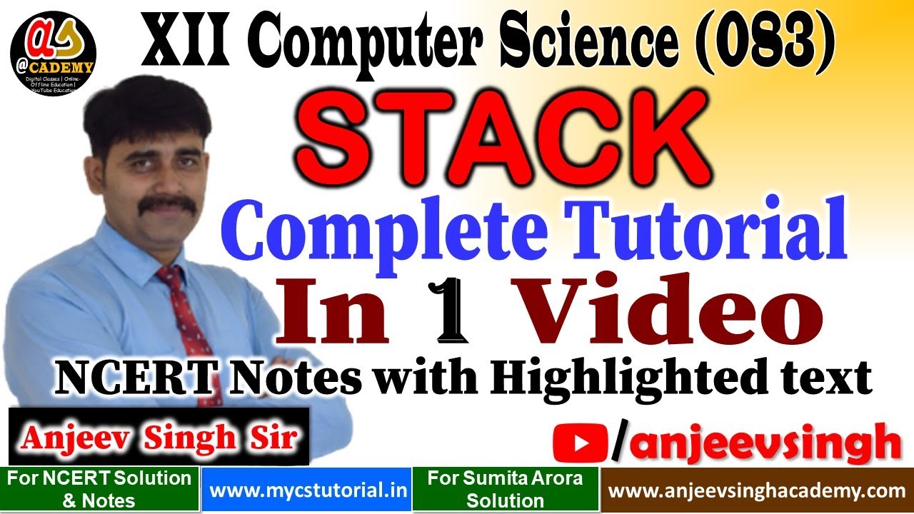 Class 12 Stack using Python | Complete Stack Tutorial 1 Video | CS 083 | Computer Science 083 CBSE