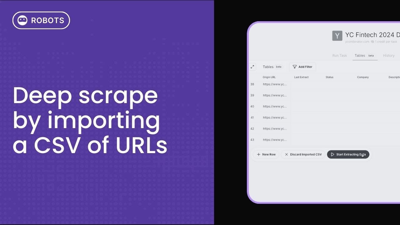 Deep scrape by importing a CSV of URLs