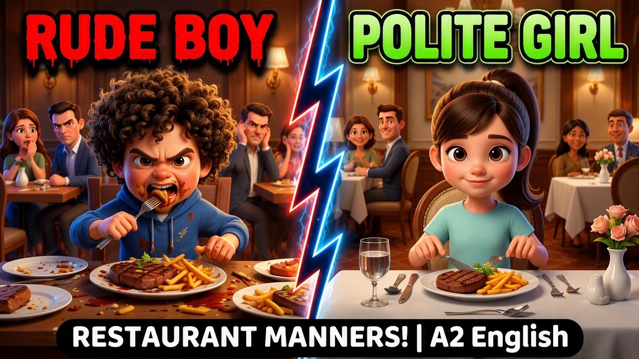 POLITE GIRL vs RUDE BOY &ndash; RESTAURANT MANNERS | Slow English Stories(A2 Level)