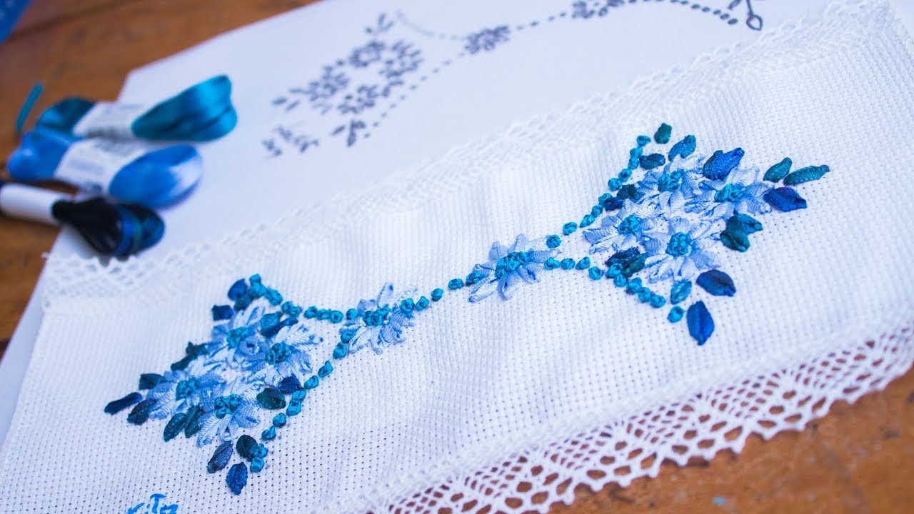 Bordado a mano en cintas o listón :Flores en puntada margarita/Cenefa decorativa/Ribbon embroidery