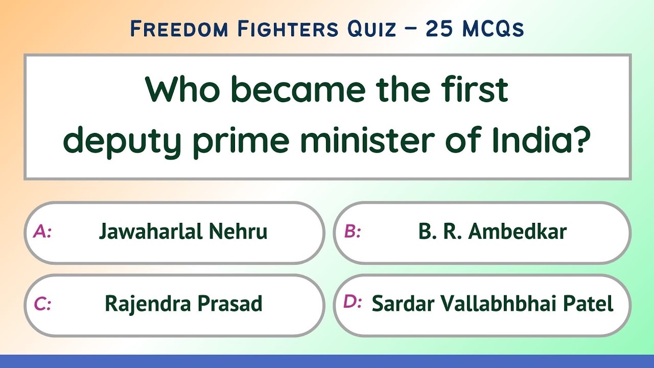 Freedom Fighters Quiz – 25 MCQs on India’s Independence, Leaders & History for Quiz Competitions