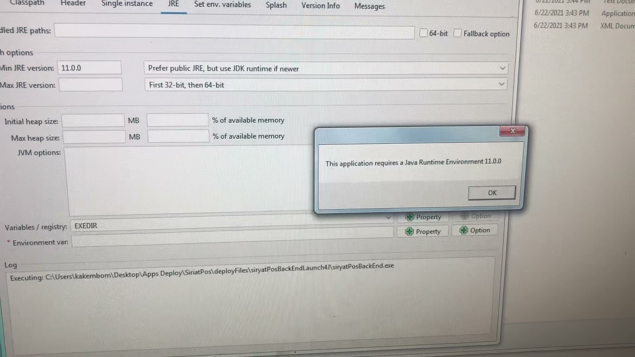 Just Fixed Launch4j this application requires a java runtime environment