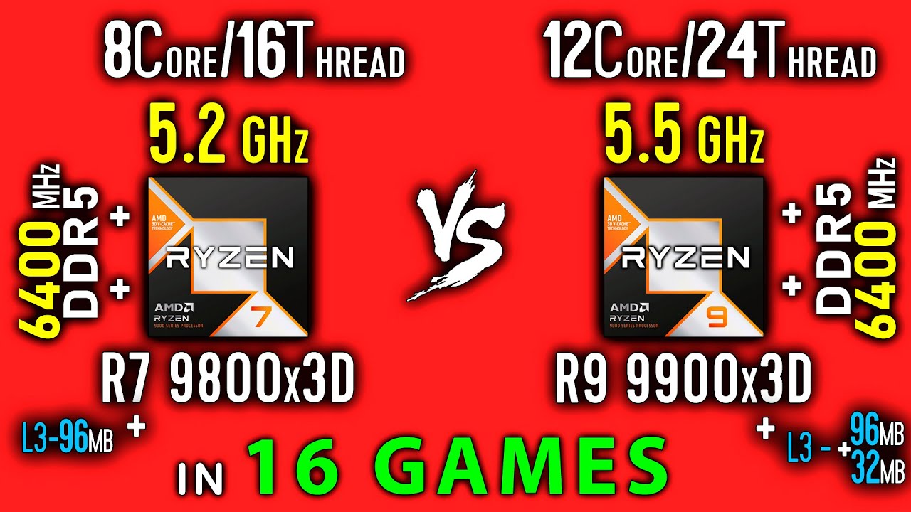 Ryzen 7 9800x3D vs Ryzen 9 9900X3D in 16 Games | R7 9800x3D vs R9 9900x3D - Thermal Power Efficiency