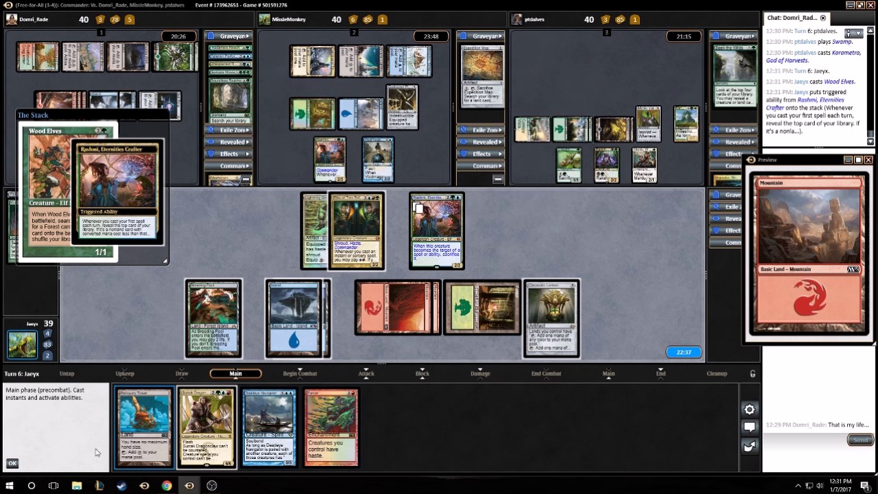 MTGO Commander Gameplay 73: FFA Riku vs Rashmi vs Maelstrom Wanderer vs Karador
