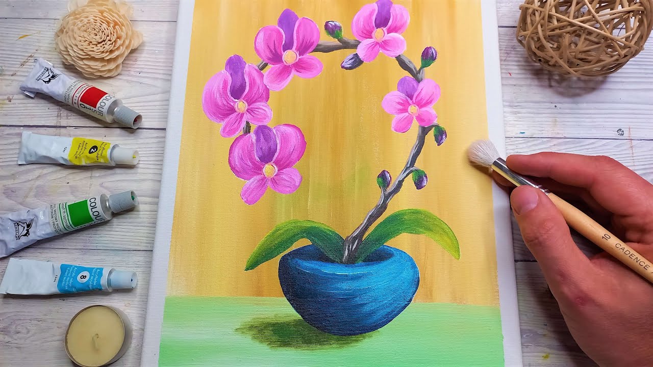 Orhidee in Ghiveci 💮 Invata cum se Picteaza Flori de primavara 💮 Tutorial pas cu pas pt incepatori
