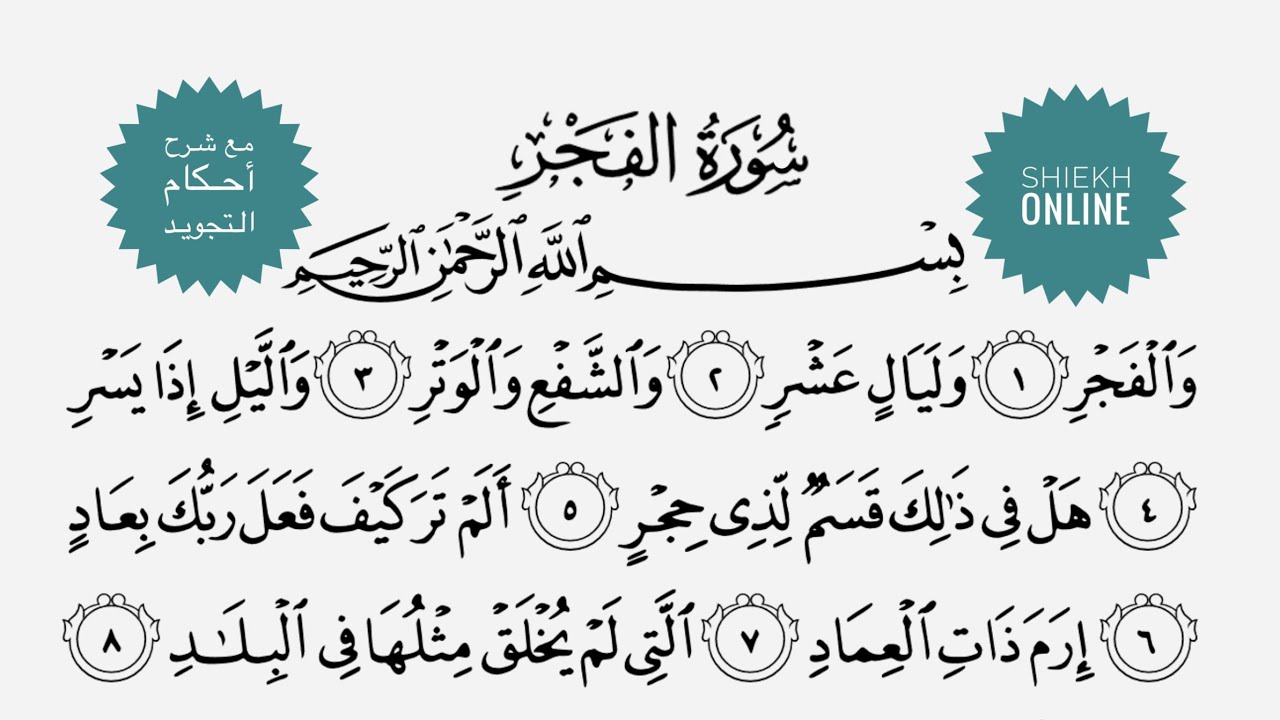 تعلم قراءة سورة الفجر مع شرح أحكام التجويد ١