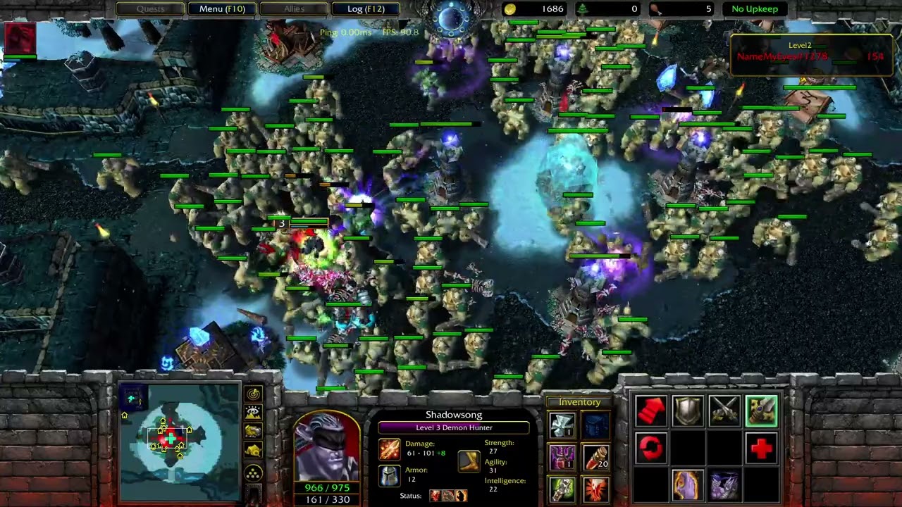 Hero Survival X Hero 9.9s - solo with illidan - bug vàng nhưng vẫn thua