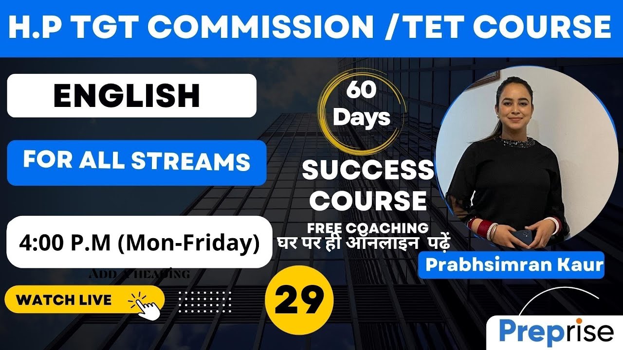 🔴English #29: HP TGT Commission/HP TET  By Prabhsimran Kaur Madam