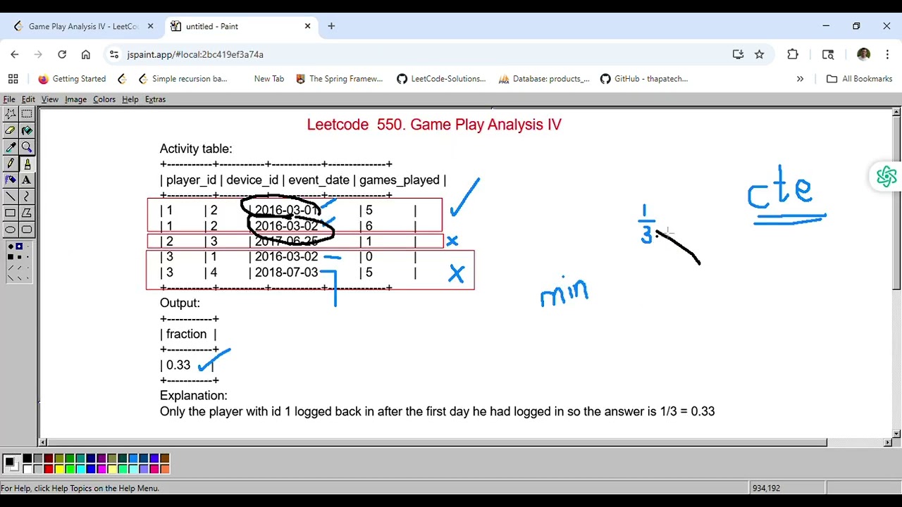 Leetcode 550  Game Play Analysis IV - Popular SQL Coding Question  -Explained In Hindi