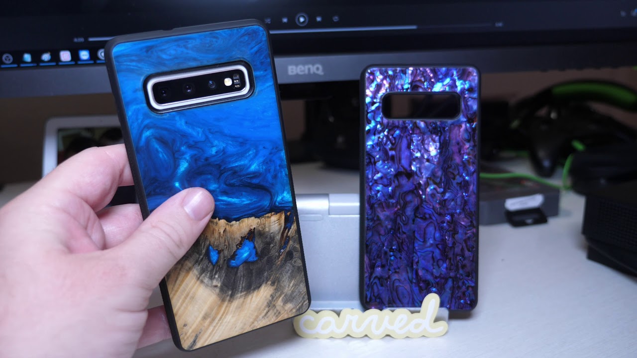 Galaxy S10+ Carved Wood Resin Case and Seashell Case