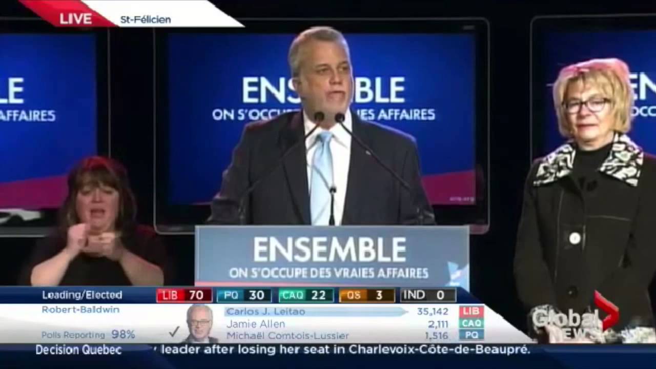 Philippe Couillard's Quebec Election Night Victory Remarks