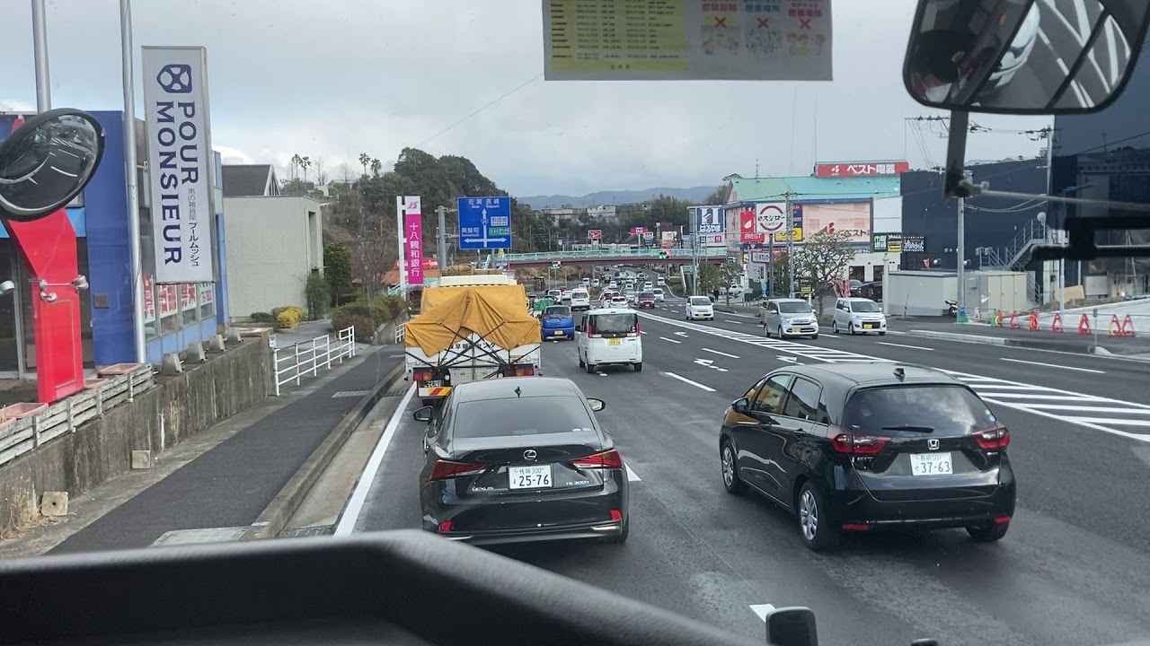 高速バス 前面展望 車窓(降雪)佐世保駅前BC→西鉄天神高速BT/ させぼ号(西肥) 佐世保BC1530発