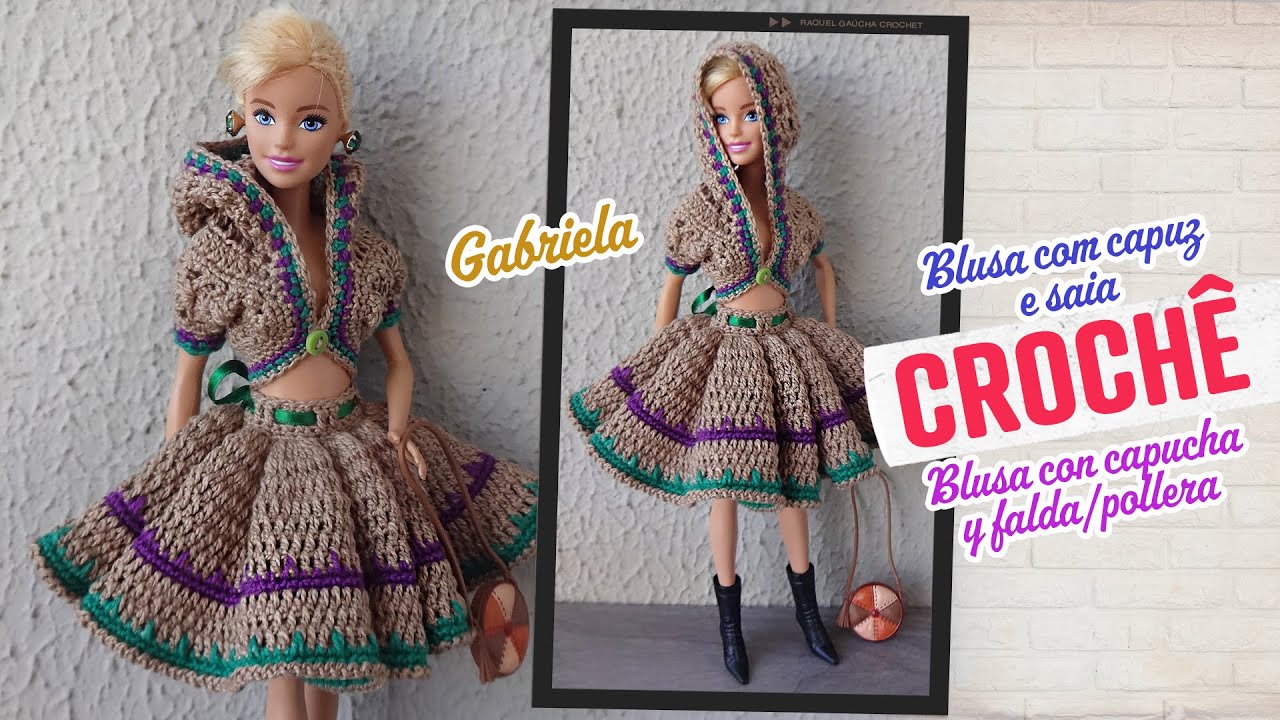 Blusa com Capuz e Saia de Crochê para Bonecas | Gabriela