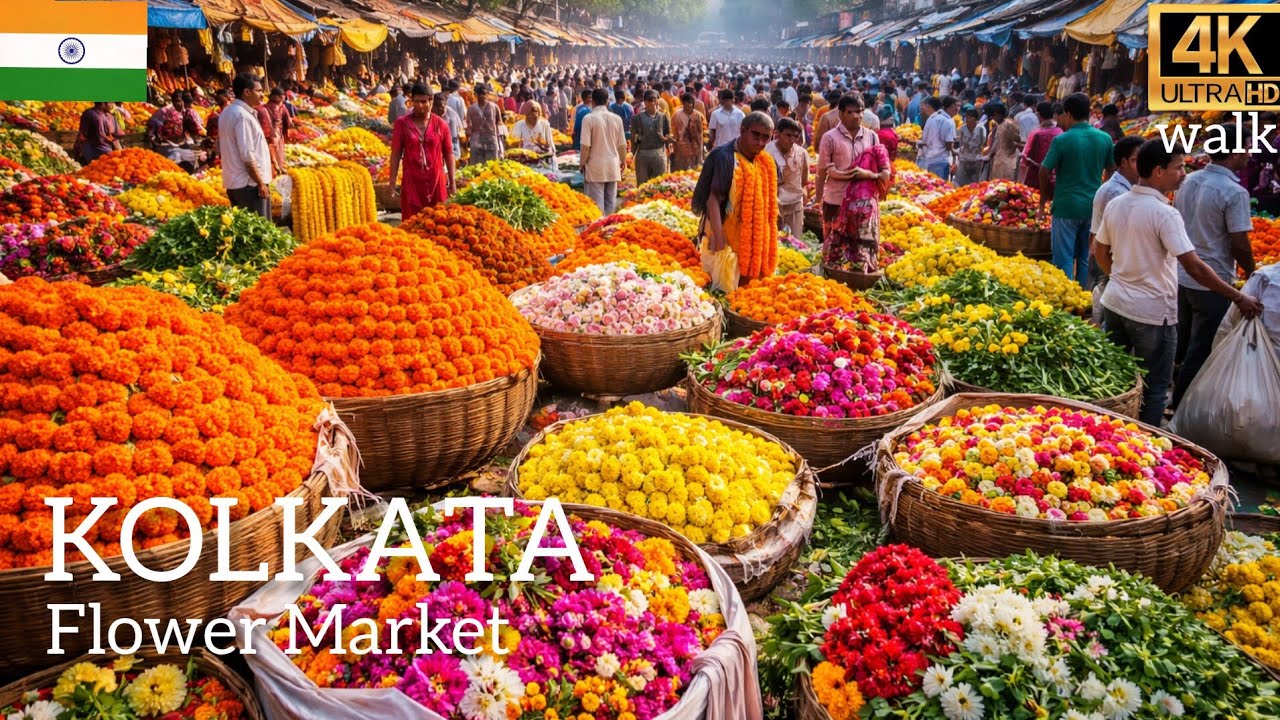 Asian biggest flower Market | Kolkata India 🇮🇳 (4K HD) WALK | No Talking 