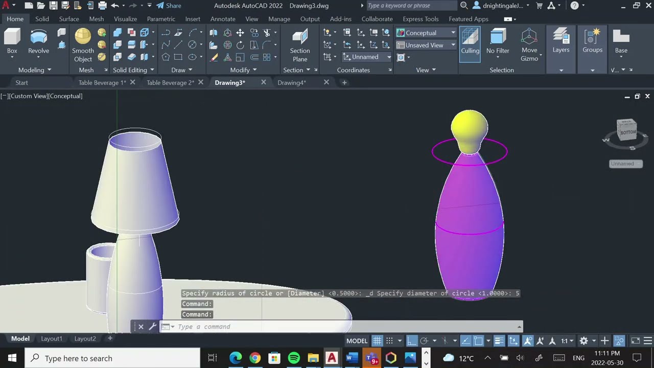 Lamp for Table 3D AutoCAD