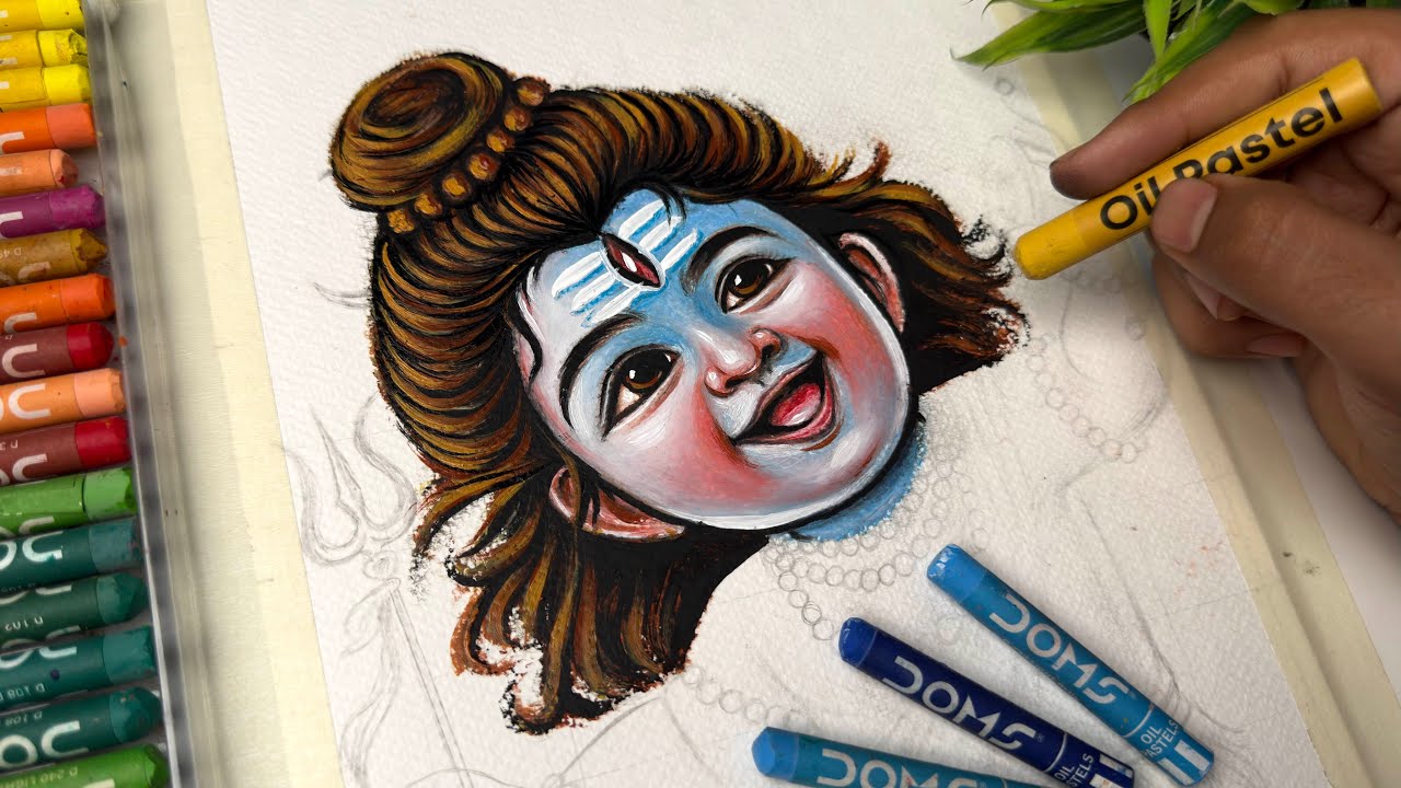 Lord Shiva Drawing with Oil Pastel, Cute Lord Shiva Drawing, Tutorial