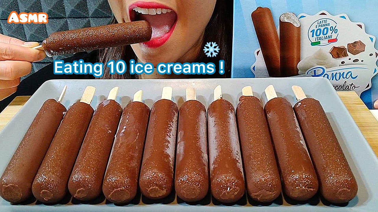 ASMR Eating 10 Chocolate Covered Ice Cream 아이스크림 Kem Que アイスクリーム 冰淇淋 먹방 Real Sounds