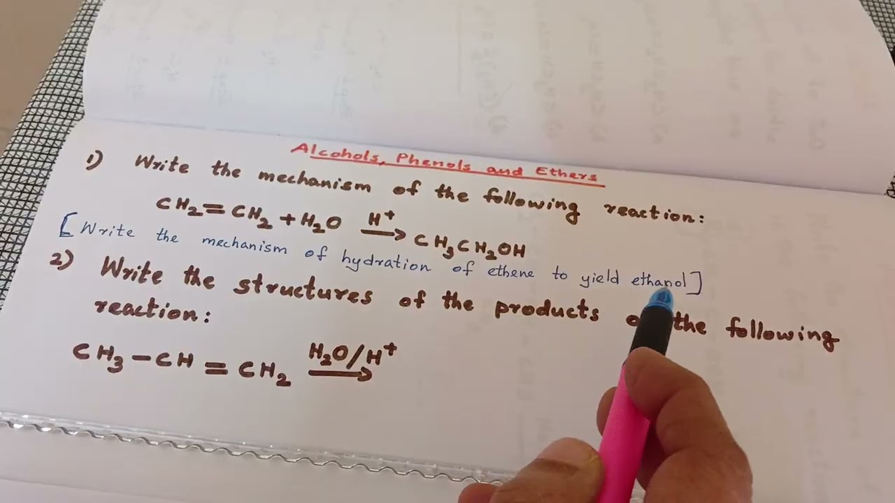 PYQ-Reaction mechanism of acid catalysed hydration of alkenes to give alcohol