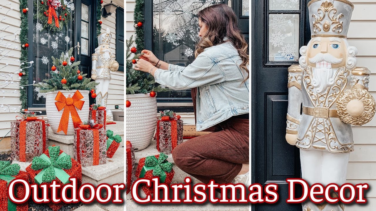 OUTDOOR CHRISTMAS LIGHTS & DECORATIONS | FRONT DOOR DECORATING IDEAS | LOW BUDGET OUTSIDE DECOR