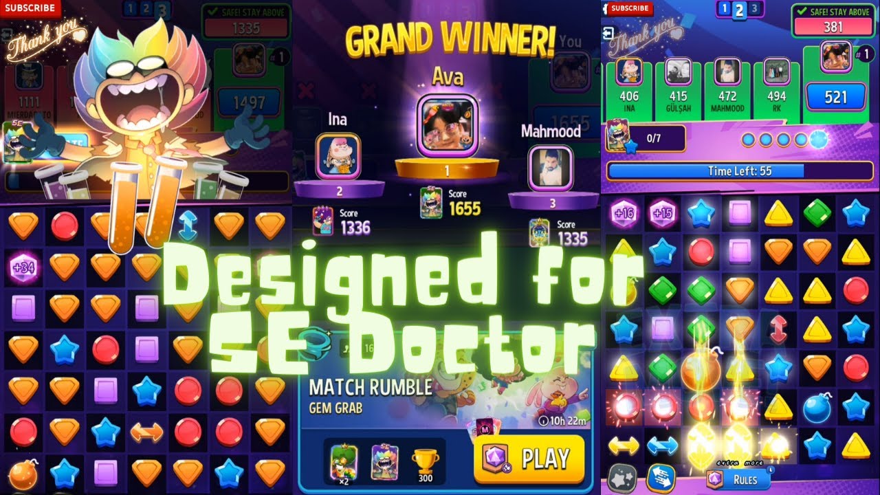 Match Rumble Gem Grab, Designed for SE Doctor Color, Gameplay, Grand Winner, Match Masters #Match