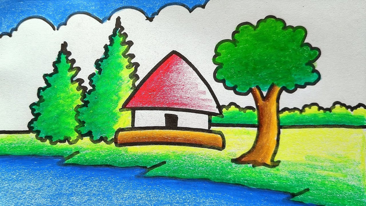 Village drawing simple / Village drawing scenery 