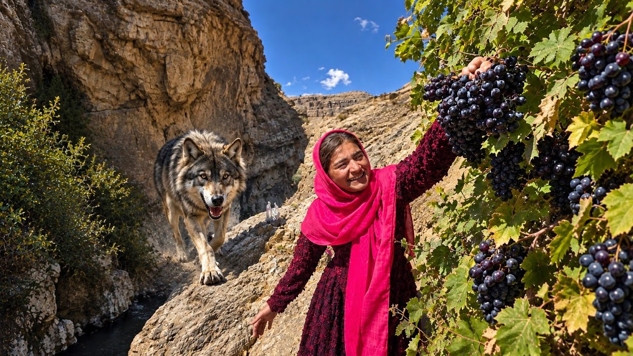 🍇🐺 Zeynab&rsquo;s Wild Mountain Adventure! Picking Grapes, Facing a Wolf & Bats in the Zagros Mountains 😱