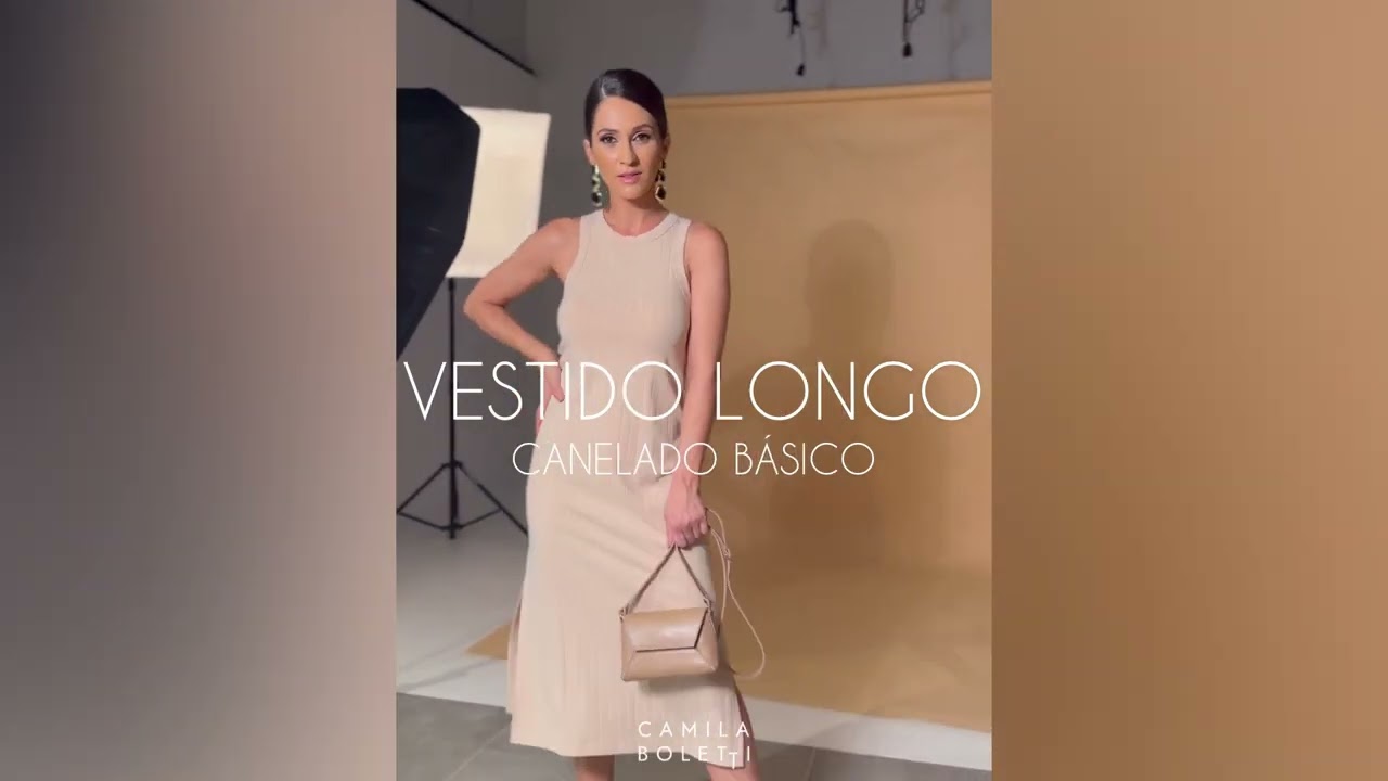 VESTIDO LONGO CANELADO B&Aacute;SICO BEGE