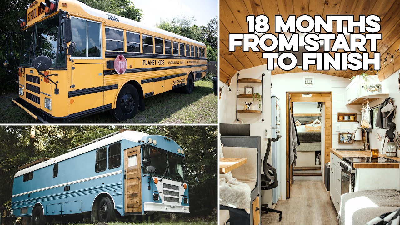 Young Couple Converts an Old School Bus into a BEAUTIFUL Tiny Home | Amazing Skoolie Dream Home