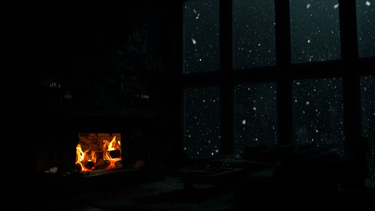 Cozy Winter Serenity ❄️ Warm Fireplace Glow & Snowy Landscape for Relaxing Nights