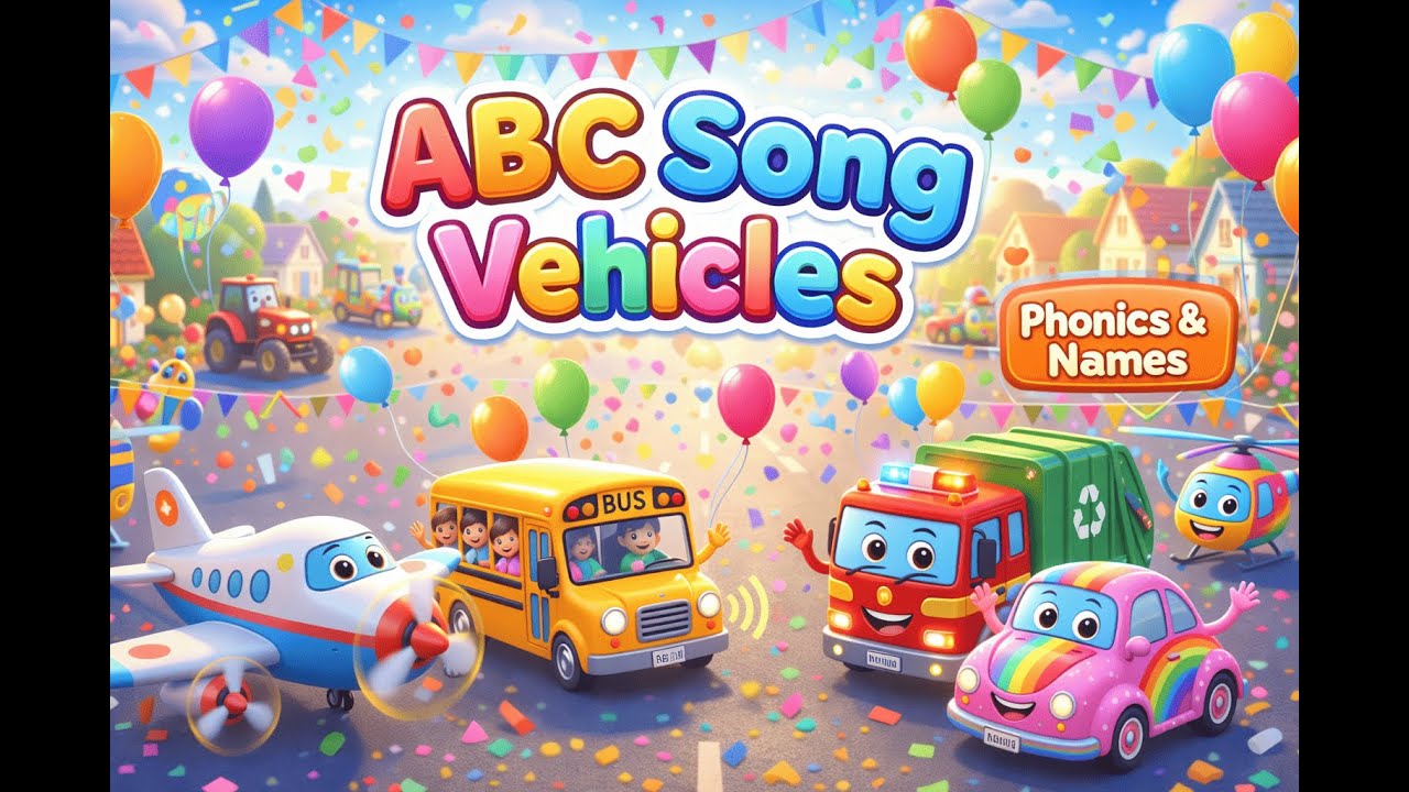 ABC Song | Colorful Vehicles A–Z | Phonics & Names