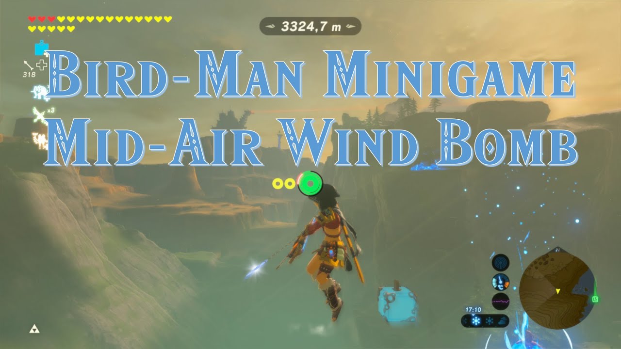 8000m Bird-Man Game - from Ridgeland Tower to Eventide Island - Mid Air Wind Bomb - Zelda BotW
