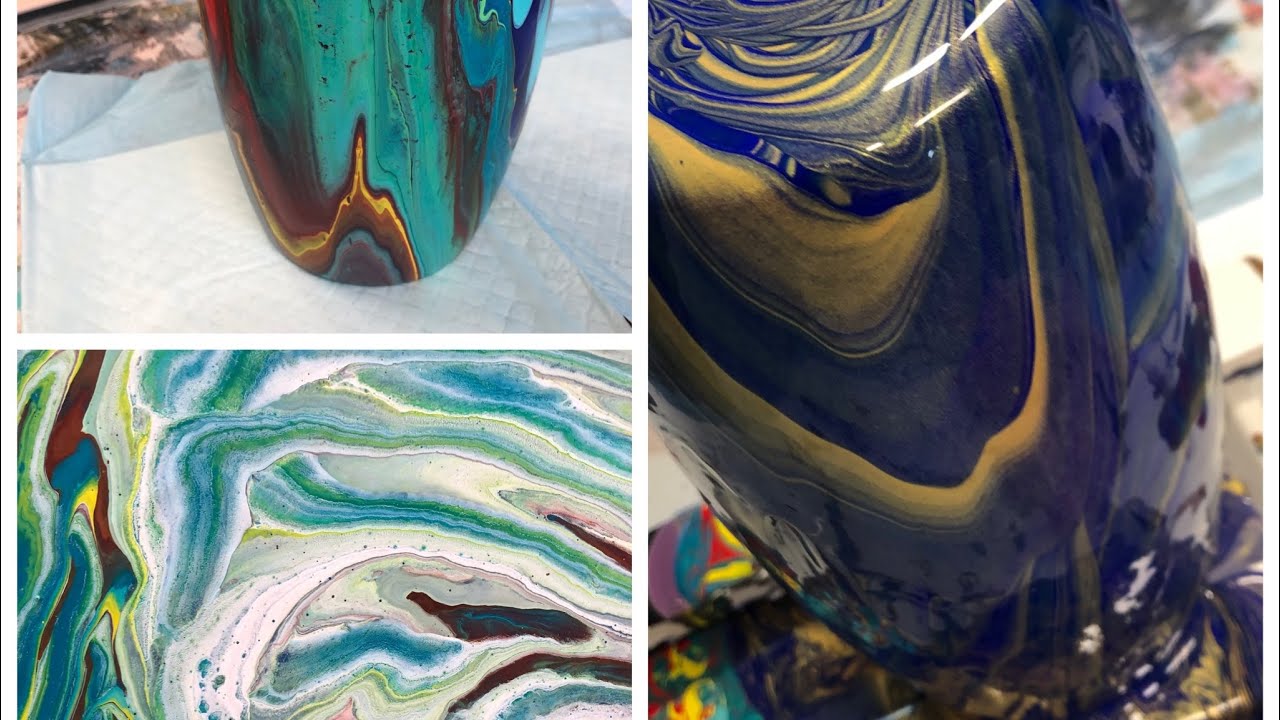 Acrylic Ring pour/ pre made paints/two for one vase and canvas creation