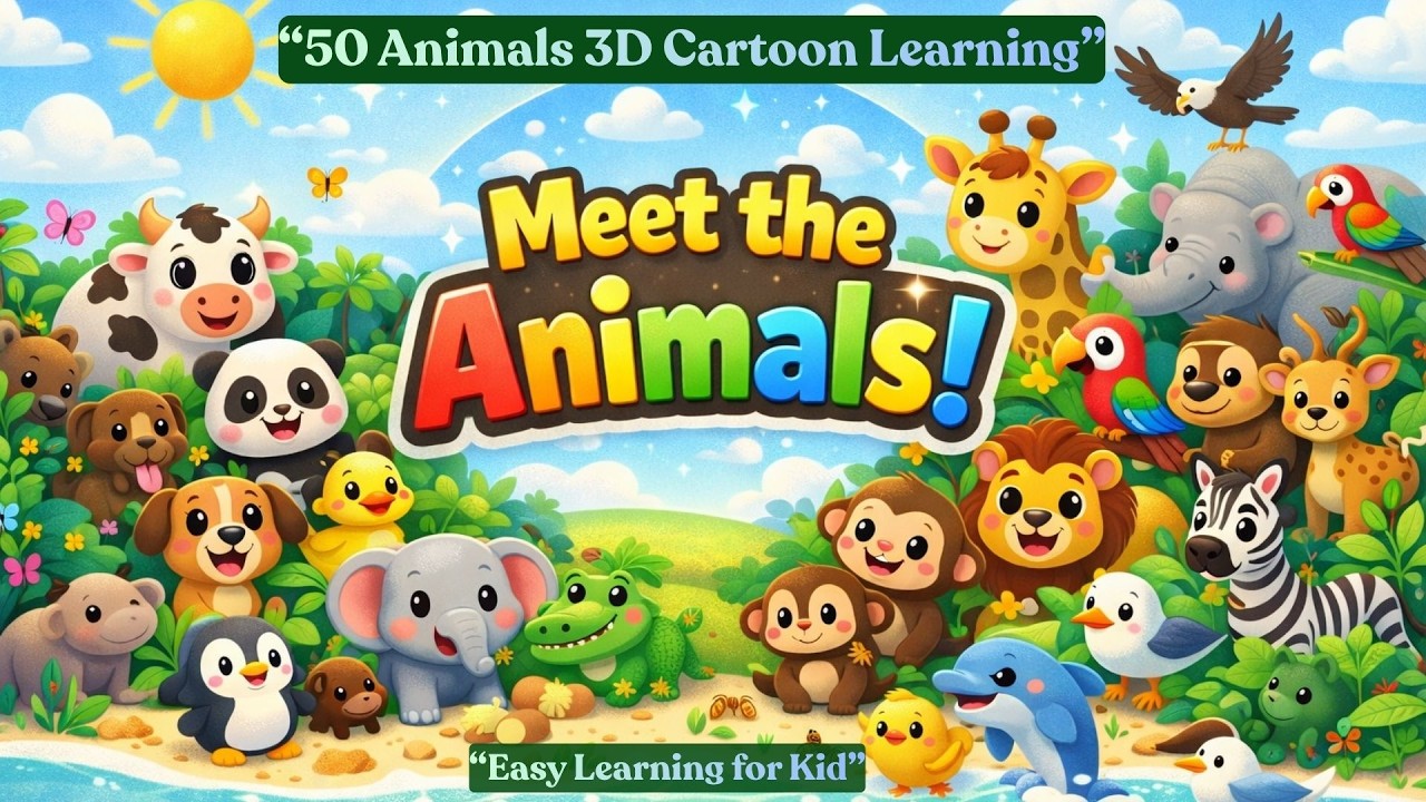 50 Animals for Kids 🐾 | 3D Cartoon Animals | Easy Learning for Toddlers
