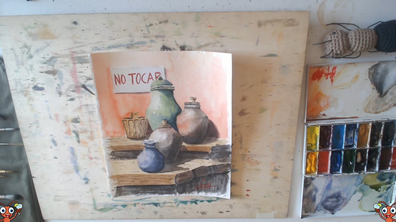 🎨 Acuarela Bodegón de Jarrones
