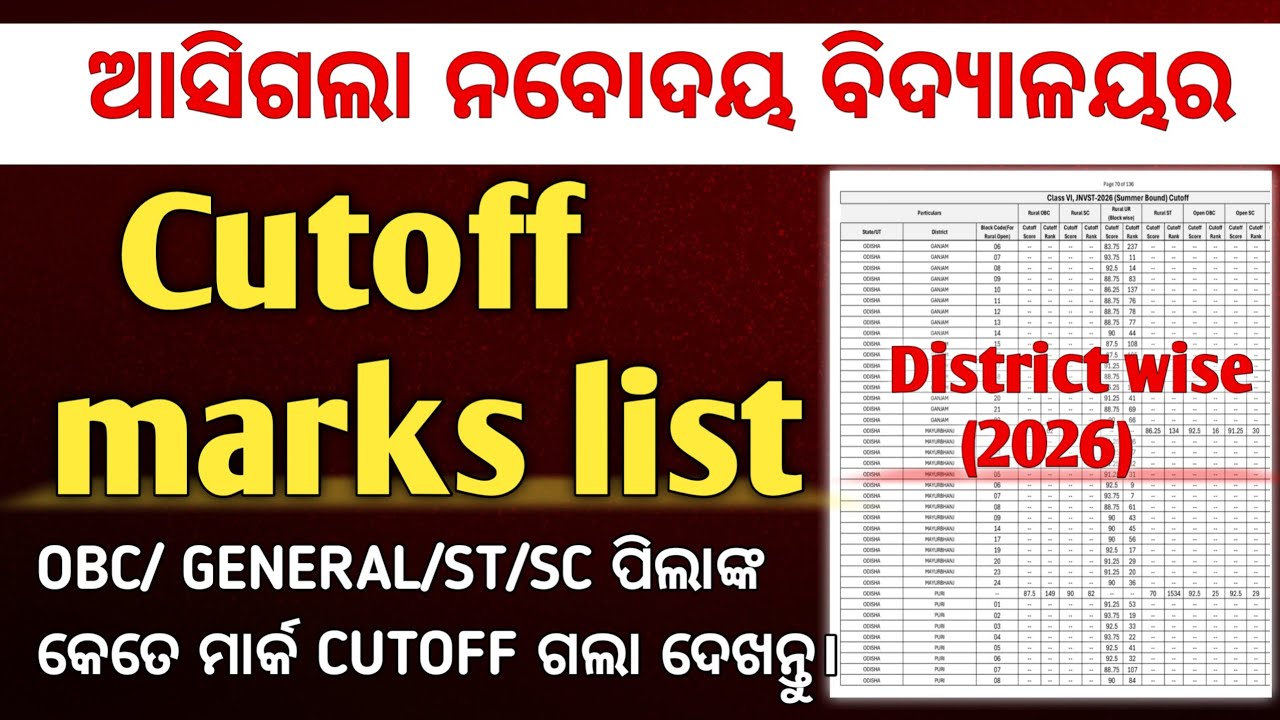 🔥|| ନବୋଦୟ ବିଦ୍ୟାଳୟର || cutoff  marks list || ୨୦୨୬ 