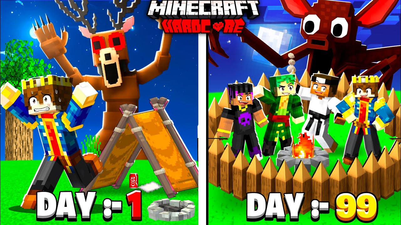 Surviving 99 Nights In The Forest In Minecraft 😱